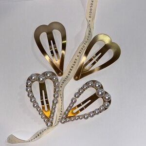 Anthropologie Pearl Heart Hair Barrette Set of 4